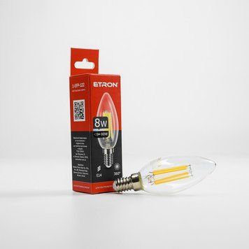Лампа LED C37 8W 4200K 220V E14 1-EFP-122 ETRON Filament Power 00-017715 фото