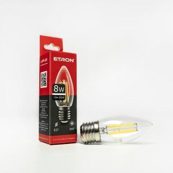 Лампа LED C37 8W 4200K 220V E27 1-EFP-120 ETRON Clear Glass 00-017714 фото