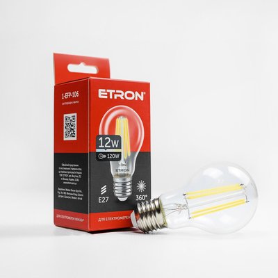 Лампа LED A60 12W 4200K 220V E27 1-EFP-106 ETRON Filament Power 00-017641 фото