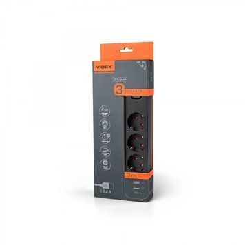 Подовжувач VF-PD33G2U1C-B 3гн 3м з/з кнопка 2USB Type-C 2.4A чорний 27694 VIDEX 00-023448 фото