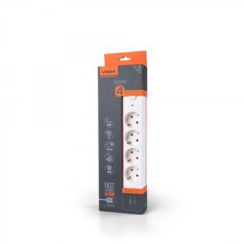 Подовжувач VF-PD43G1QC1PD-W 4гн 3м з/з кнопка 2USB Type-C 3.4A білий 27695 VIDEX 00-023449 фото