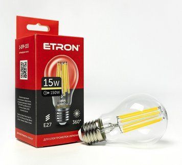 Лампа LED A60 15W 3000K 220V E27 1-EFP-103 clear glassETRON 00-022749 фото