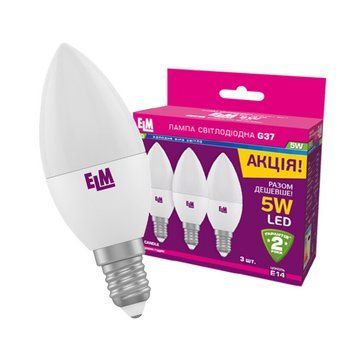 Лампа ELM LED РА10L 5W E14 4000K 18-0118 свічка 3шт 00-013051 фото