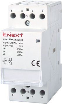 Контактор модульний e.mc.220.2.63.2NO, 2р, 63А, 2NO, 220В, E.NEXT 00-021409 фото