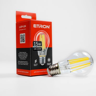 Лампа LED A60 15W 4200K 220V E27 1-EFP-104 ETRON Filament Power 00-017640 фото