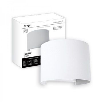 Світильник LED DH013 COB 2*3W 450LM 3000K IP54 білий 135*115*100мм Feron 00-014198 фото