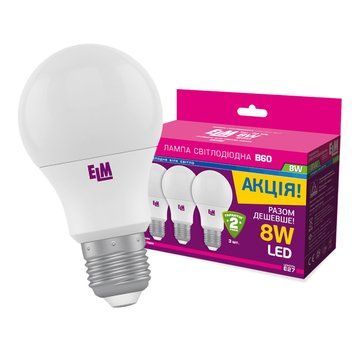 Лампа ELM LED B60 8W E27 4000K 18-0137 (по 3шт) 00-013187 фото