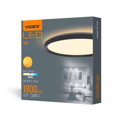 Світильник LED VL-DL3R-184B з декор. підств. 18W 4000K чорний круглий 27576 VIDEX 00-022843 фото