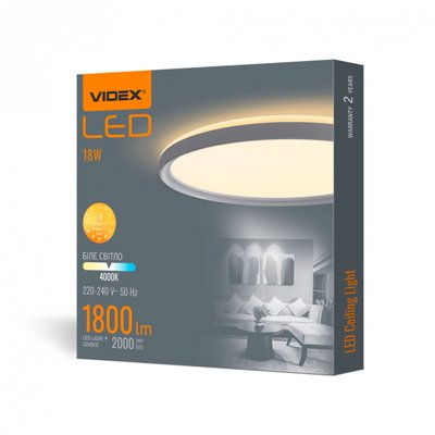 Світильник LED VL-DL3R-184W з декор. підств. 18W 4000K білий круглий 27575 VIDEX 00-022842 фото