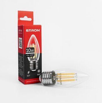Лампа LED C37 10W 4200K 220V E27 1-EFP-116 ETRON Filament power 00-018418 фото